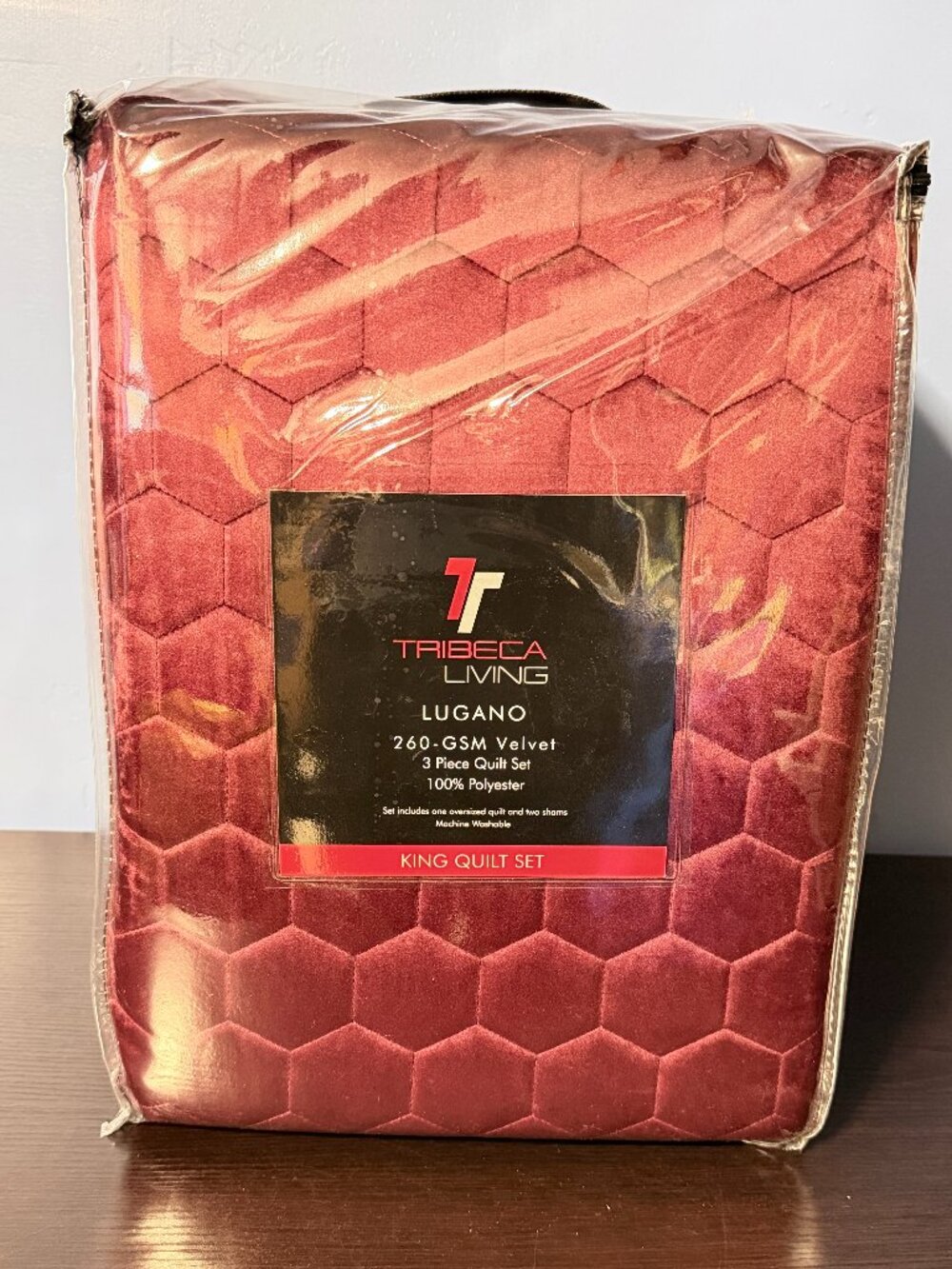 TRIBECA LIVING-Lugano-3 Pic King Oversized Diamond Quilt Set-Rich Burgundy Color